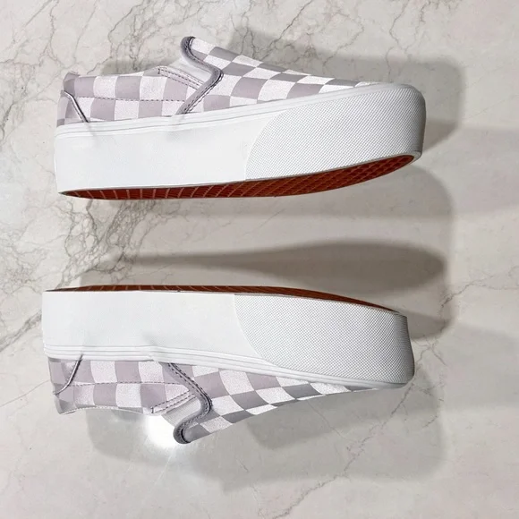Vans Classic Slip On Stack Form Platform Satin Checkerboard Lilac Sneakers - Picture 4 of 4